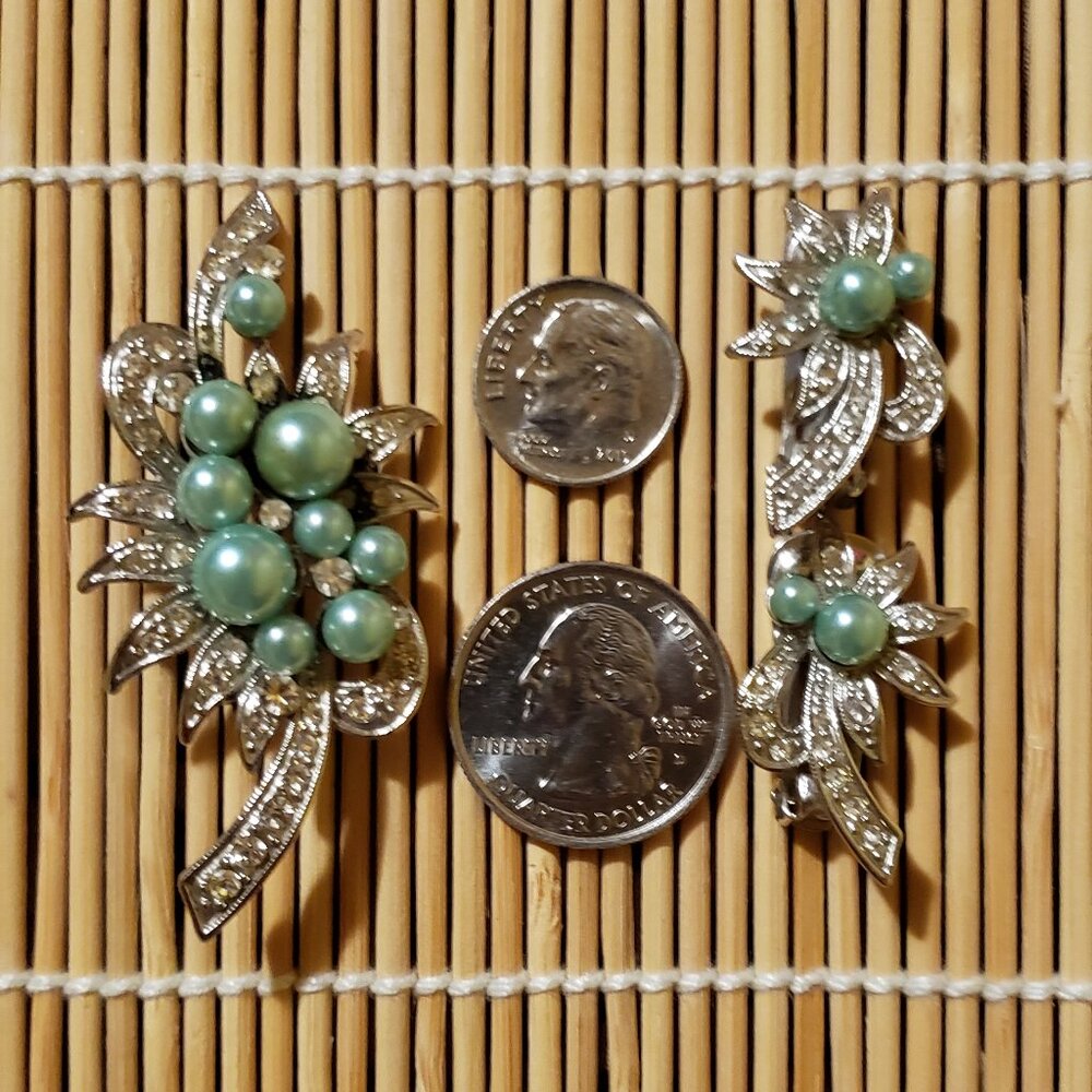 Floral Brooch With Matching Clip Earrings.